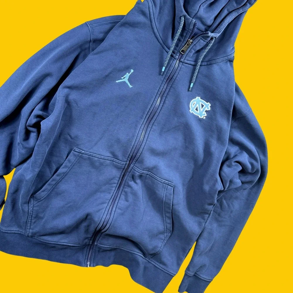 Jordan UNC Tar Heels Full Zip Hoodie Jacket Men L Navy Embroidered Blokecore
